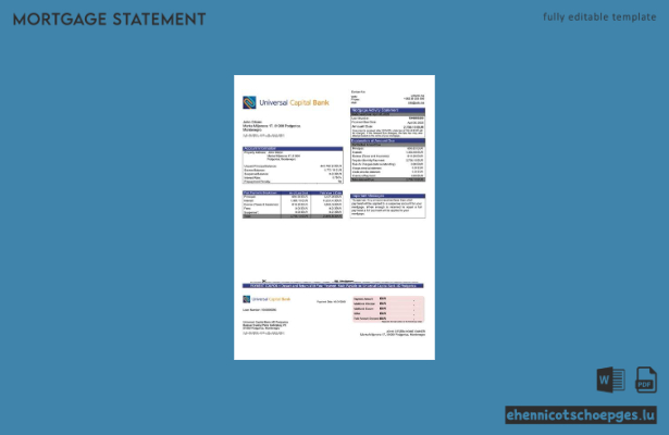 Montenegro Universal Capital Bank AD Podgorica Hypothekenabrechnung Word- und PDF-Beispielvorschau